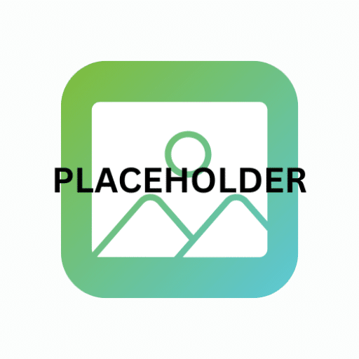 A square icon with a green-to-blue gradient border, featuring a generic image symbol and the word "PLACEHOLDER" in bold black text across the center.
